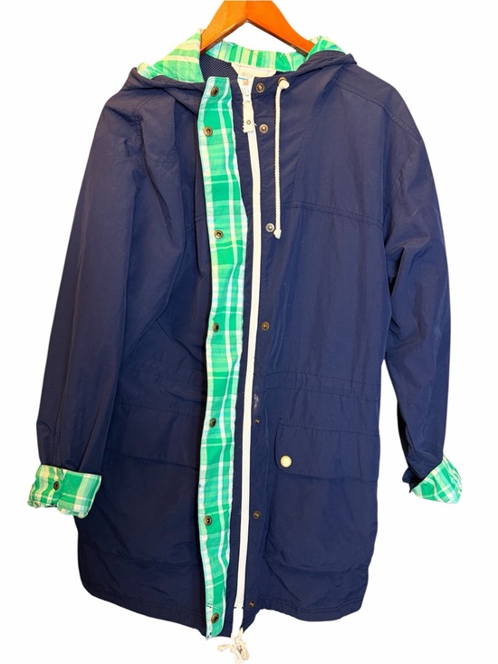 Columbia Jackets & Blazers - Navy Rain Coat Plaid Heritage Checks Gingham Cotton Lined Hood Pockets Columbia